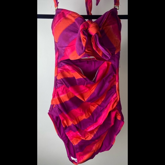 Lauren Ralph Painted Stripe Tie-Front Swimsuit - Picture 3 of 4